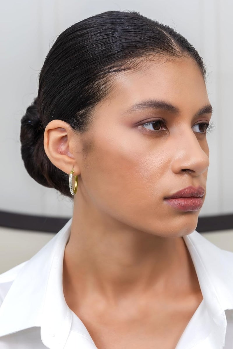 Hoops & Loops - Sterling Silver 25mm Two Tone Diamond Cut Click Top Hoop Earrings in Sterling Silver & Yellow Gold Flash Plated - Image 5